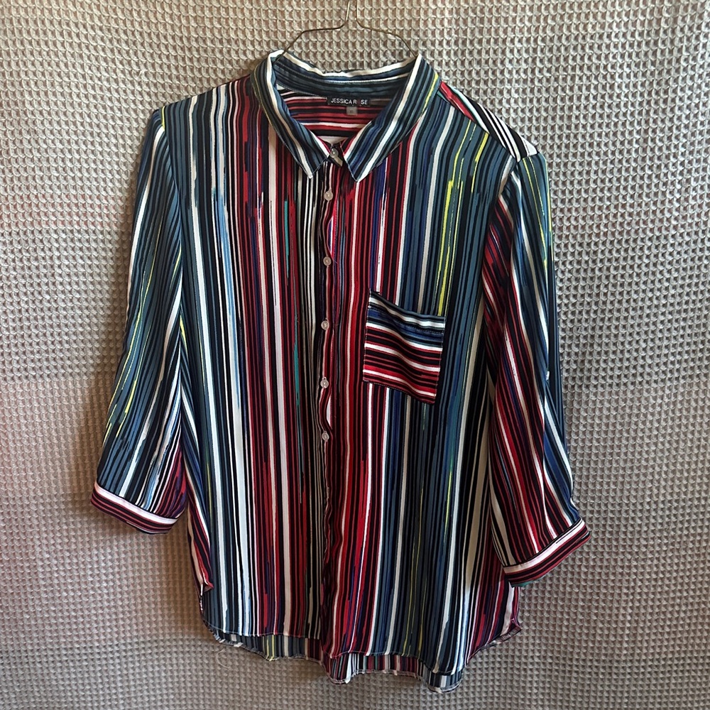 Jessica Rose Vibrant Striped Button Down Shirt Size XL